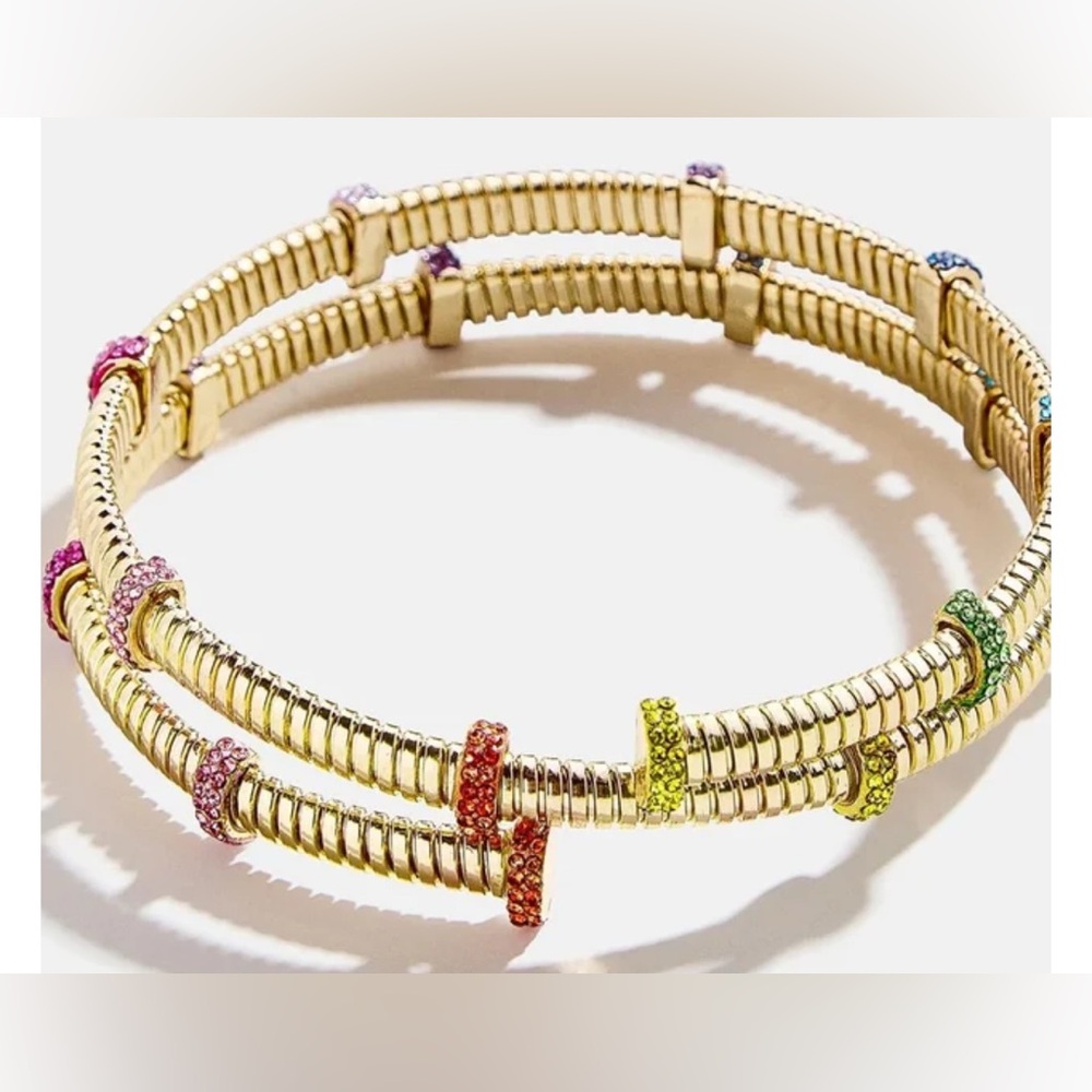 18K gold plated coil wrap bracelet with colorful Swarovski crystal accents BNIB